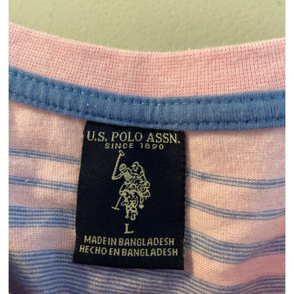 U.S. Polo Assn. Pink & Blue Striped Crew Neck T-Shirt With Pocket Large - Picture 3 of 8